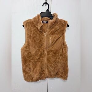 Lands’ End Sherpa Fleece Vest Tan Cozy Zip Up Pocket Vest Women’s Small 6-8